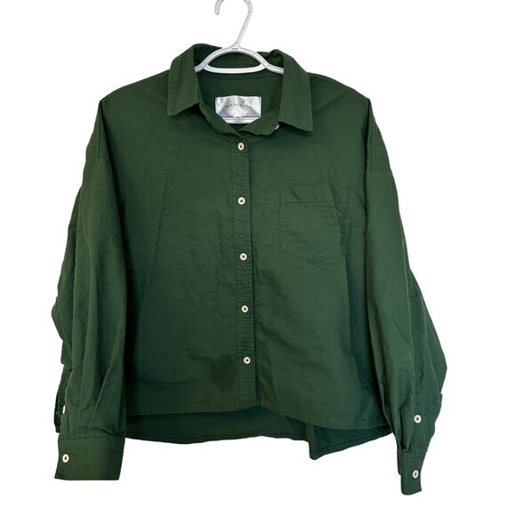 Tradlands Womens Boxy Long Sleeve Button Up Top Size M Hunter Green READ - Picture 1 of 14